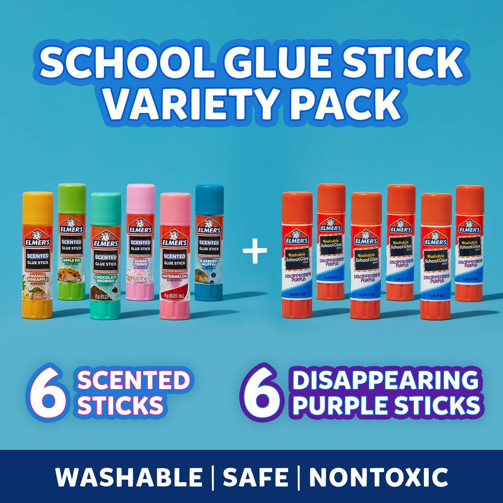 ( 2 Pack ) Elmer’s Scented Glue Sticks Variety Pack, Safe, Non-toxicSchool Glue, 6 Gram, 12 Count, 1 Hour Dry
