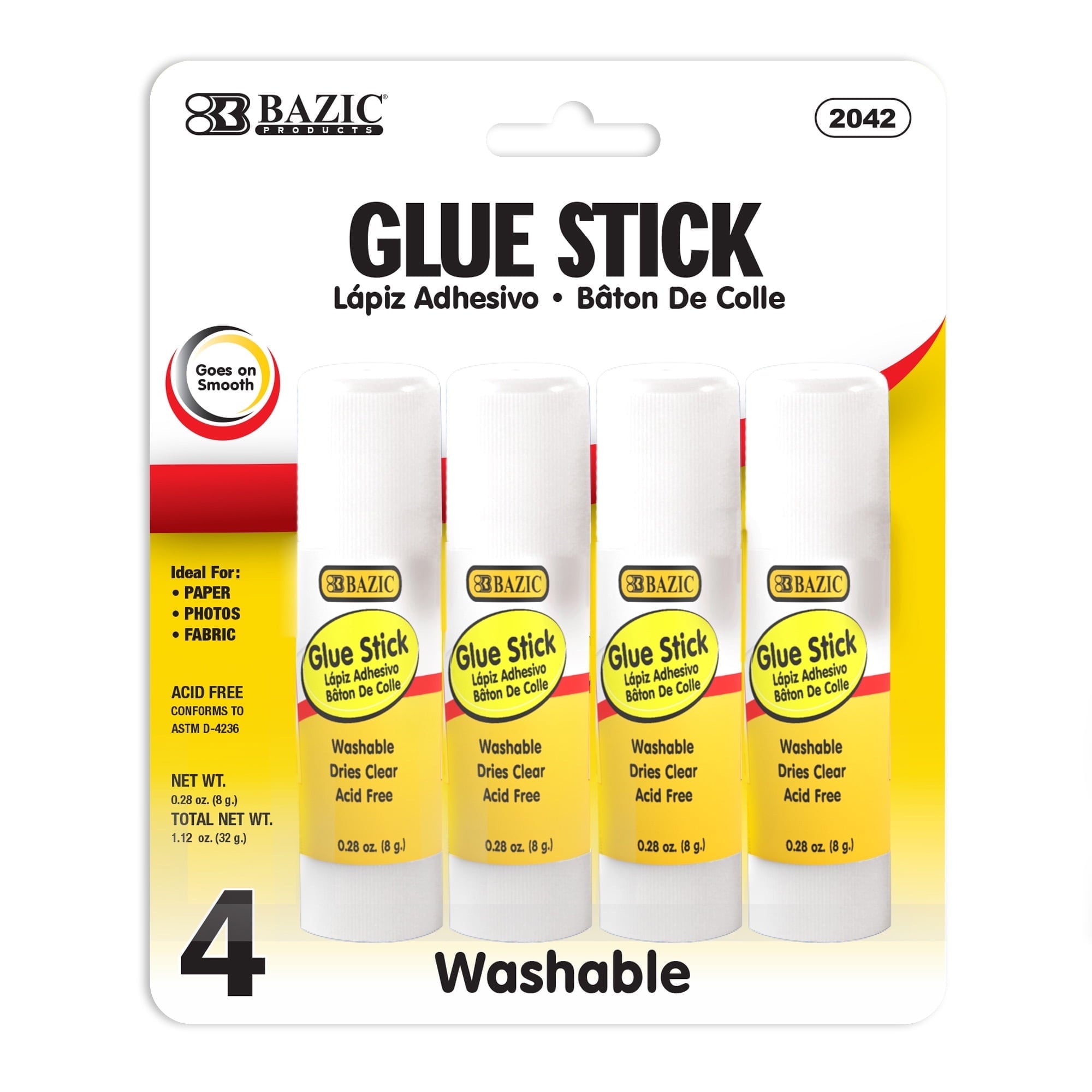 BAZIC Glue Stick 8g/0.28Oz, White Glue Sticks, Acid Free (4/Pack), 1-Pack