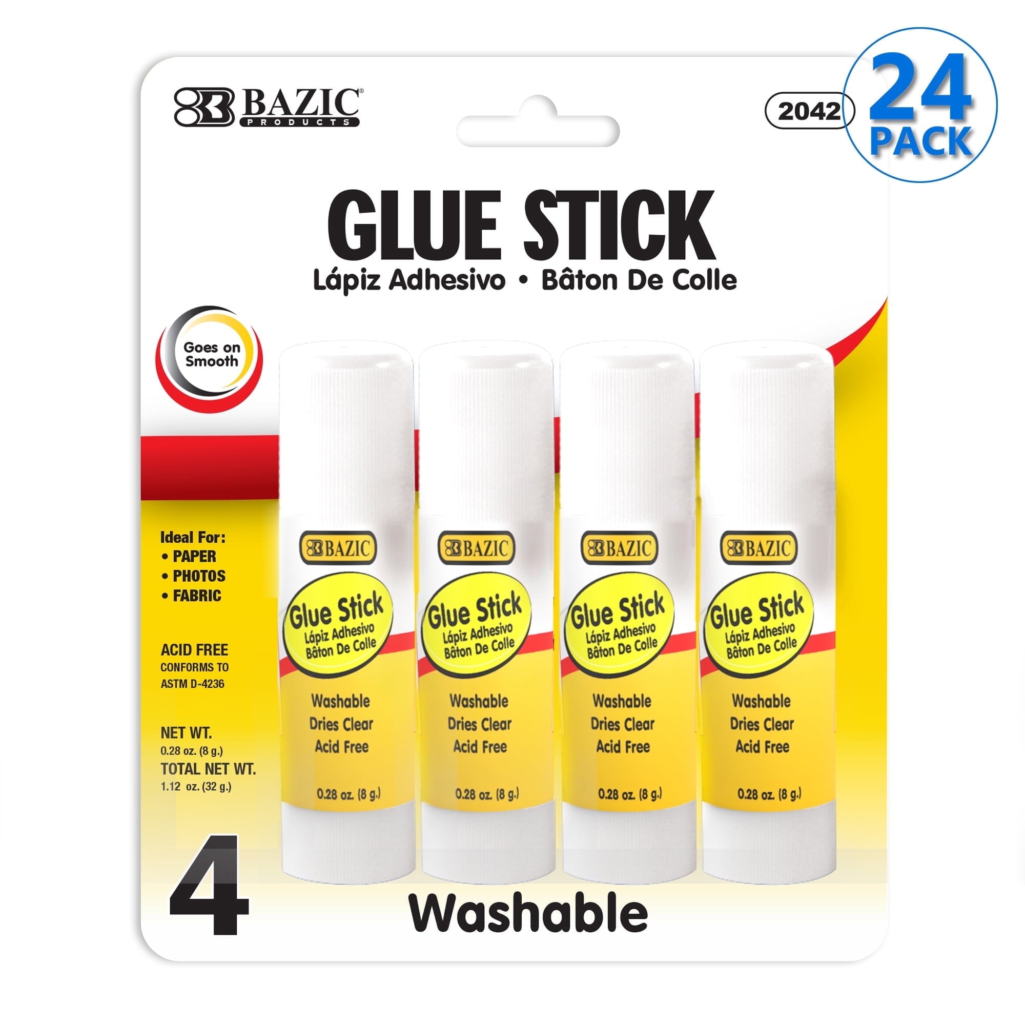BAZIC Glue Stick 8g/0.28Oz, White Glue Sticks, Acid Free (4/Pack), 1-Pack