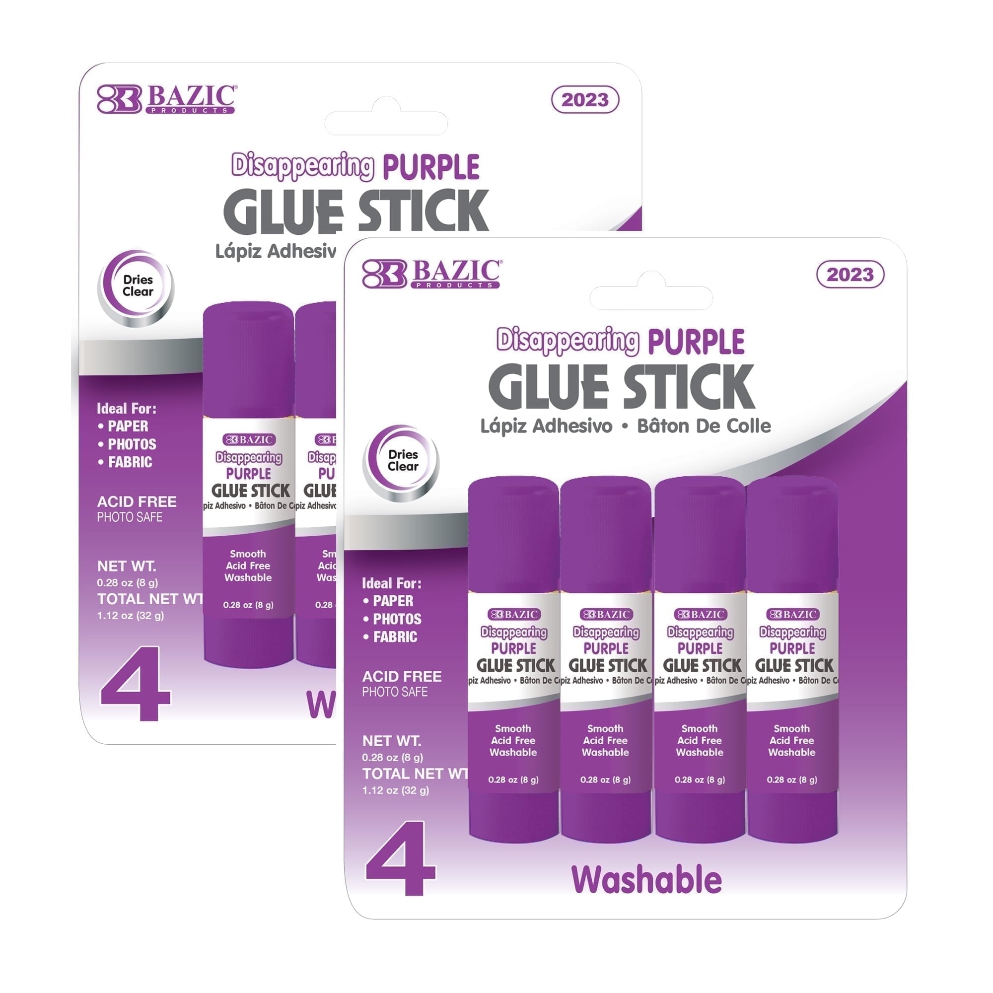BAZIC Washable Disappearing Purple Glue Stick 8g, Acid Free (4/Pack), 1-Pack