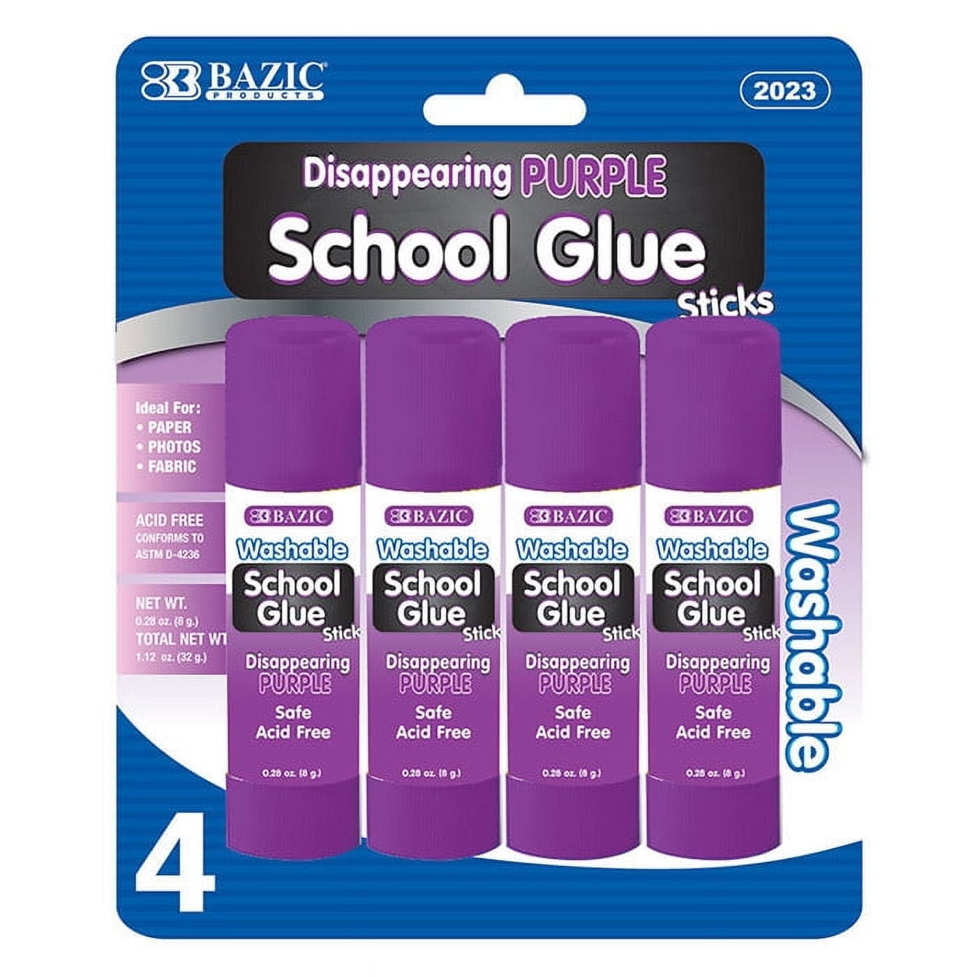 BAZIC Washable Disappearing Purple Glue Stick 8g, Acid Free (4/Pack), 1-Pack