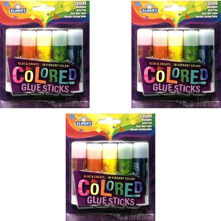 Bundle of 3 Packs - Elmer's Washable Colored Glue Sticks (5 Pack) Glue and Create in Vibrant Lasting Color