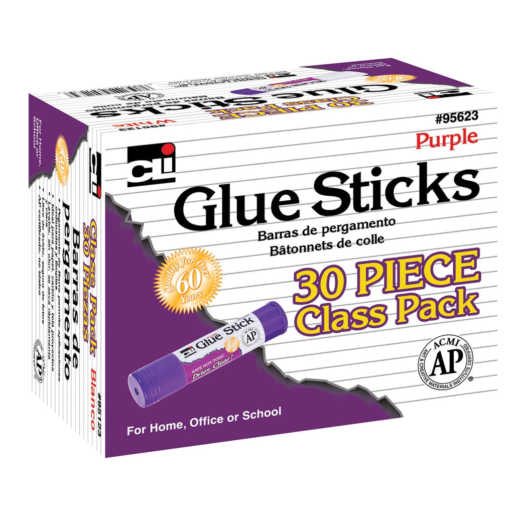 CLI Glue Sticks Classpack, 0.280 oz each, White, 30 pack