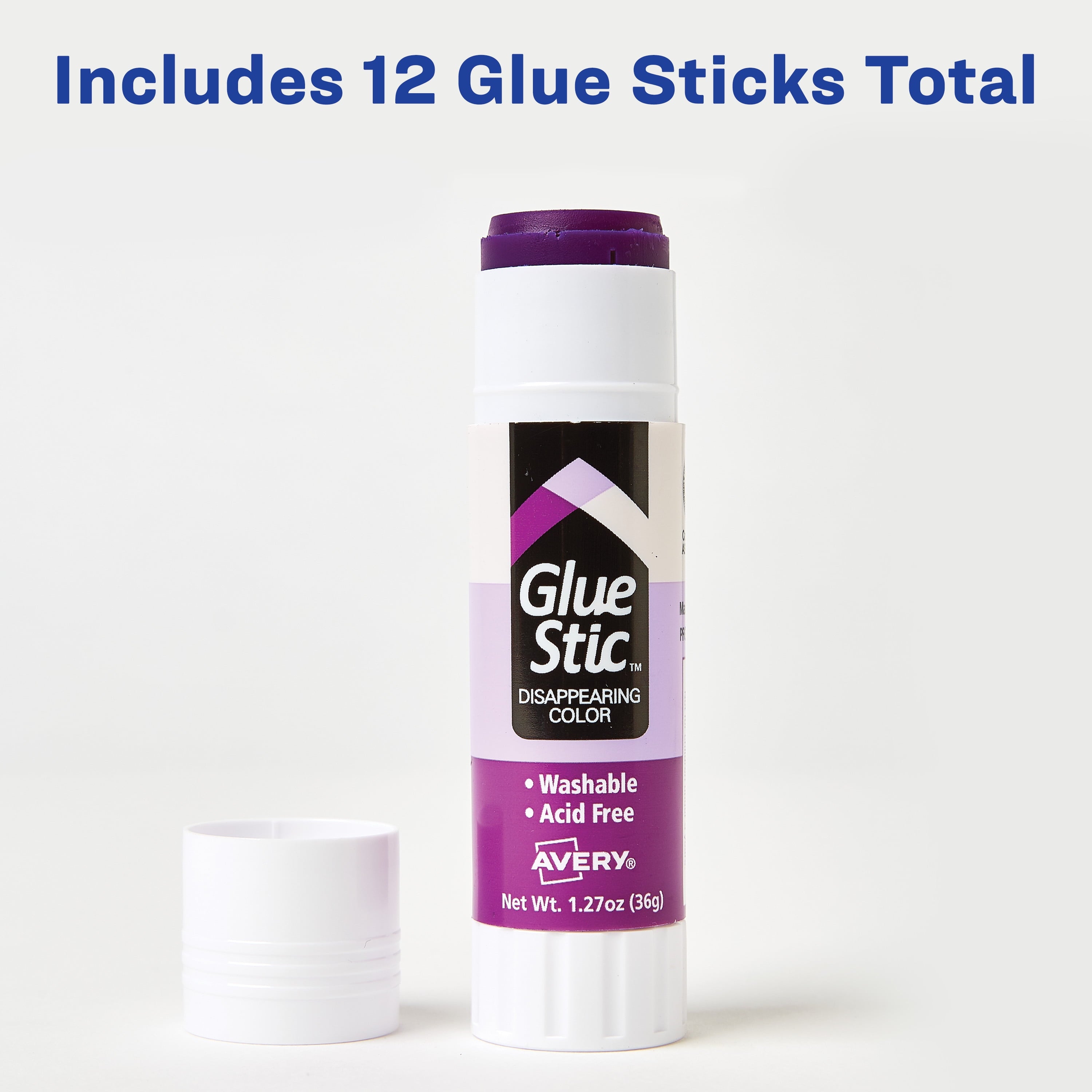 Avery Glue Stic, Disappearing Purple Glue Sticks, 1.27oz, 12 Total (10222)